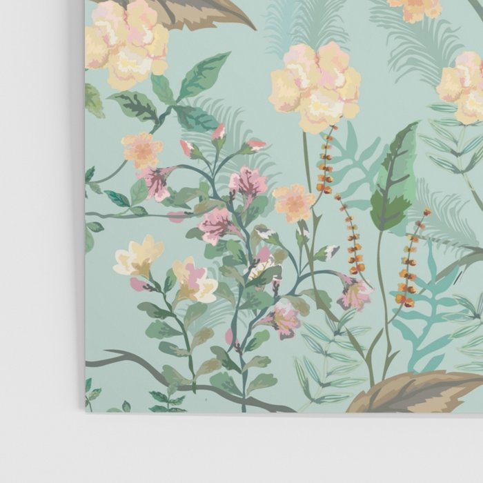 Chinoiserie Aqua Green Pastel Fresco Floral Garden Birds Oriental Botanical Poster Gallery Image 3