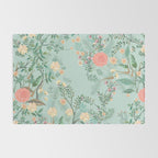 Chinoiserie Aqua Green Pastel Fresco Floral Garden Birds Oriental Botanical Rug Gallery Image 2