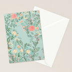 Chinoiserie Aqua Green Pastel Fresco Floral Garden Birds Oriental Botanical Stationery Card Gallery Image 2