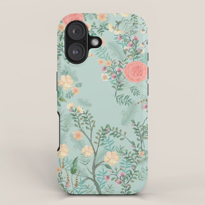 Chinoiserie Aqua Green Pastel Fresco Floral Garden Birds Oriental Botanical iPhone Case Gallery Image 1