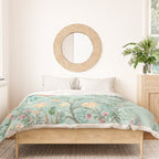 Chinoiserie Aqua Green Pastel Fresco Floral Garden Birds Oriental Botanical Duvet Cover Gallery Image 3