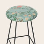 Chinoiserie Aqua Green Pastel Fresco Floral Garden Birds Oriental Botanical Stool Gallery Image 2