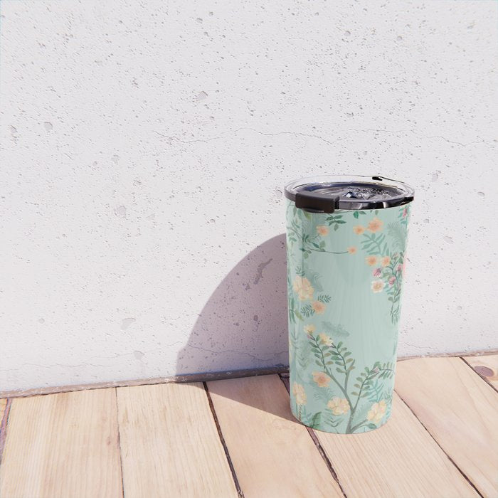 Chinoiserie Aqua Green Pastel Fresco Floral Garden Birds Oriental Botanical Travel Mug Gallery Image 4