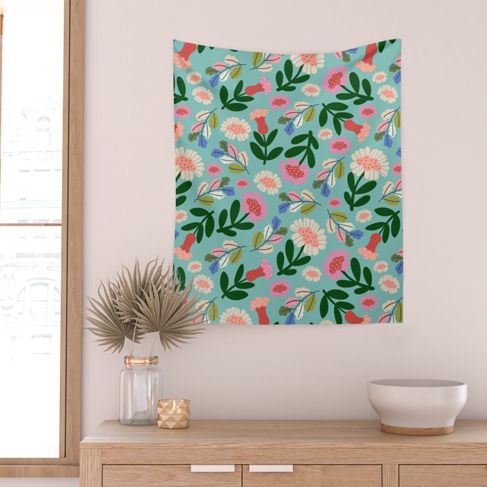 Super Bloom - Bright Floral Pattern Wall Tapestry Gallery Image 2