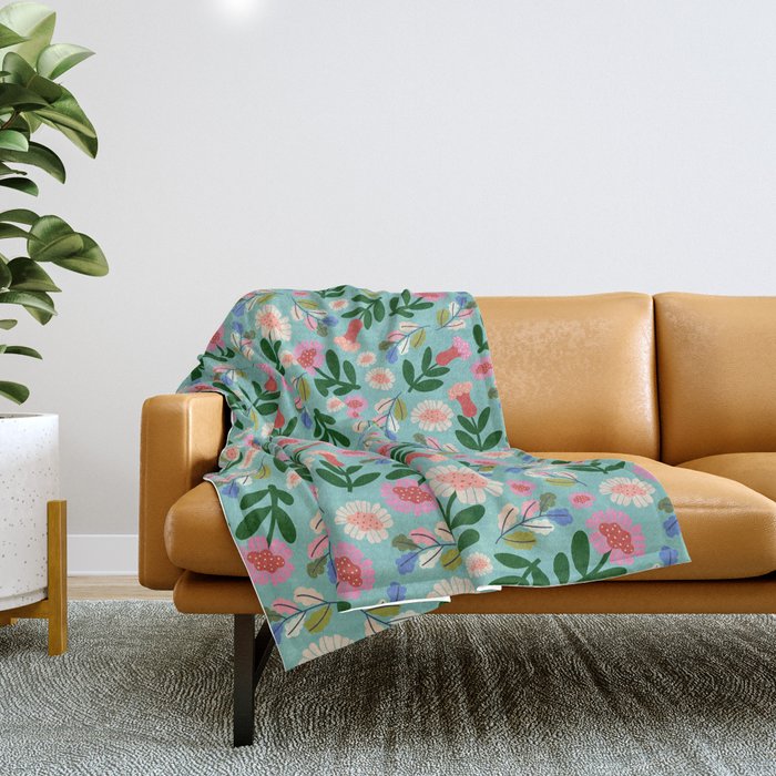 Super Bloom - Bright Floral Pattern Throw Blanket Gallery Image 1