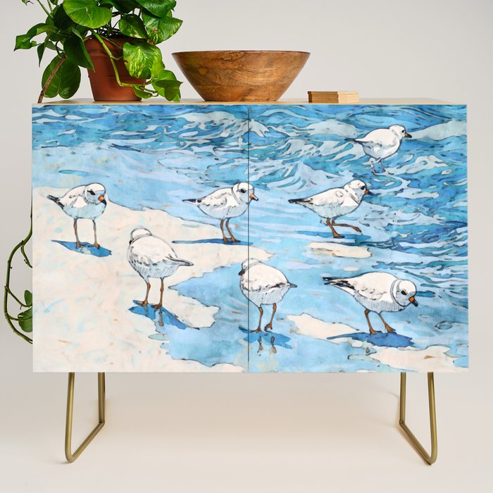 Piping Plovers in the Surf Watercolor Credenza Gallery Image 1