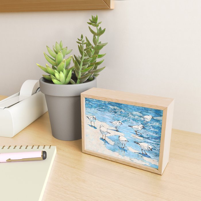 Piping Plovers in the Surf Watercolor Mini Art Print Gallery Image 2