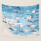 Piping Plovers in the Surf Watercolor Wall Tapestry Gallery Image 4