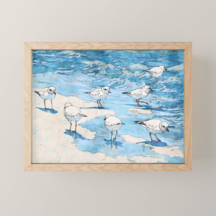 Piping Plovers in the Surf Watercolor Mini Art Print Gallery Image 1