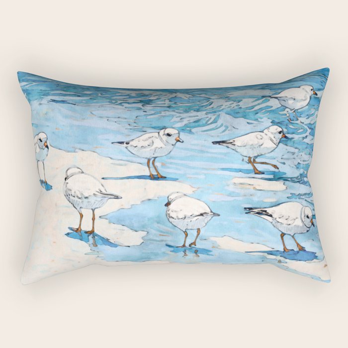 Piping Plovers in the Surf Watercolor Rectangular Pillow Gallery Image 2
