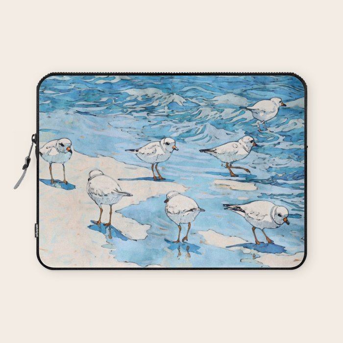 Piping Plovers in the Surf Watercolor Laptop Sleeve Gallery Image 1