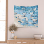 Piping Plovers in the Surf Watercolor Wall Tapestry Gallery Image 2