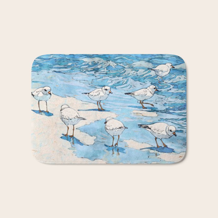 Piping Plovers in the Surf Watercolor Bath Mat Gallery Image 1