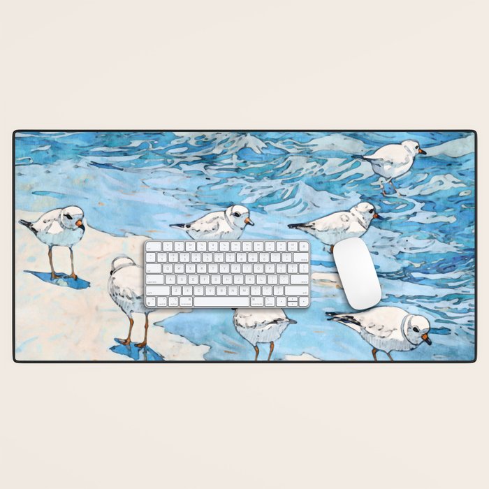 Piping Plovers in the Surf Watercolor Desk Mat Gallery Image 1