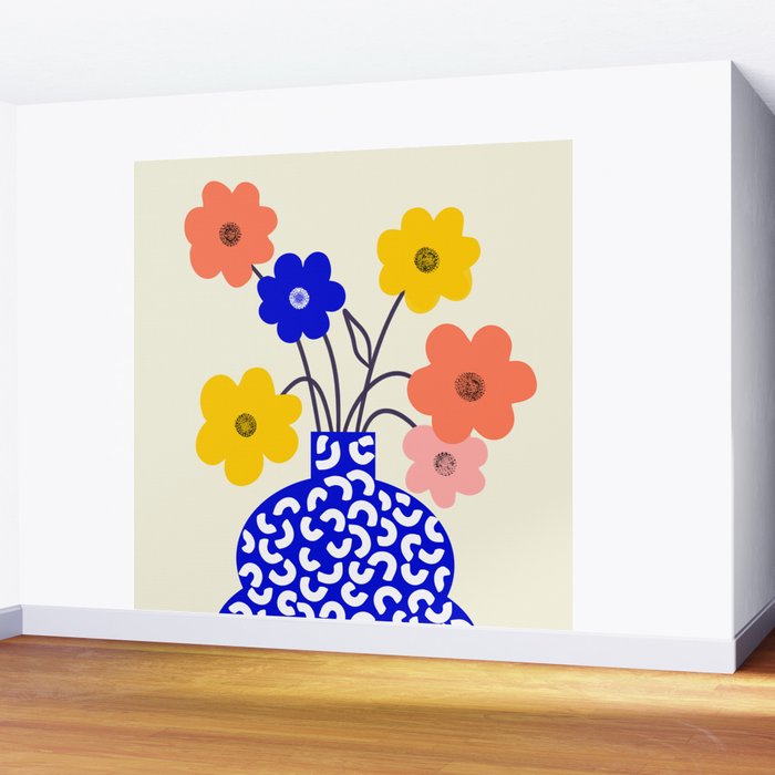 Inheritance, Flower Pot Botanical Floral, Eclectic Bohemian Concept Pop of Color, Dopamine Positivity Plants Nature Heredity Contemporary Wall Mural Gallery Image 2