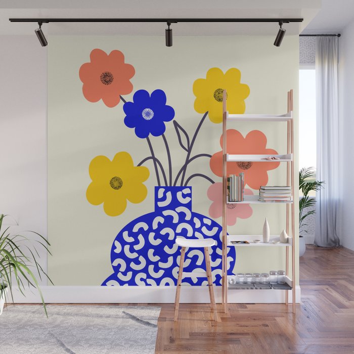 Inheritance, Flower Pot Botanical Floral, Eclectic Bohemian Concept Pop of Color, Dopamine Positivity Plants Nature Heredity Contemporary Wall Mural Gallery Image 1