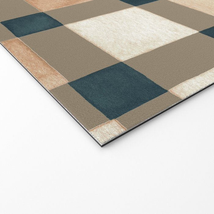 Cozy heirloom Rustic plaid Geometric Gold Navy Welcome Mat Gallery Image 2