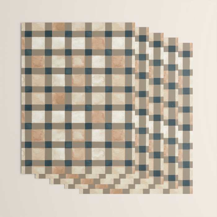 Cozy heirloom Rustic plaid Geometric Gold Navy Wrapping Paper Gallery Image 3
