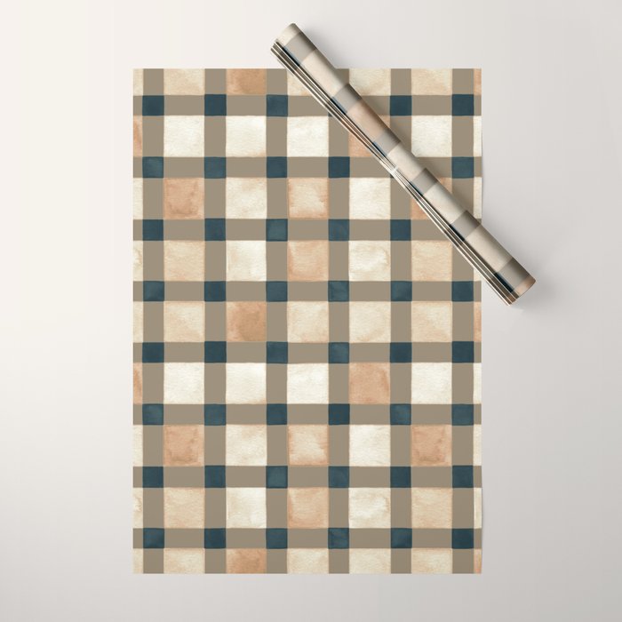 Cozy heirloom Rustic plaid Geometric Gold Navy Wrapping Paper Gallery Image 1