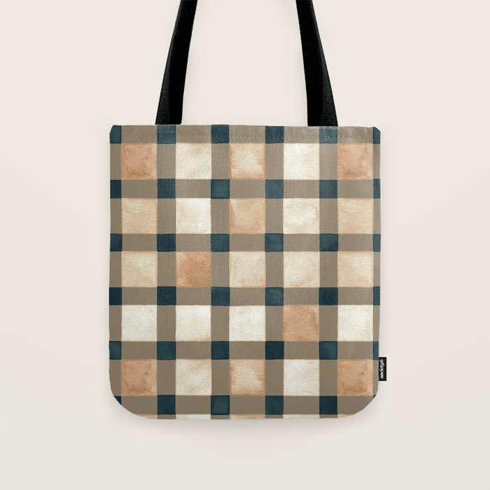 Cozy heirloom Rustic plaid Geometric Gold Navy Tote Bag Gallery Image 1
