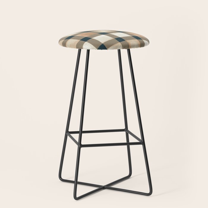 Cozy Heirloom Rustic Plaid Geometric Gold Navy Stool