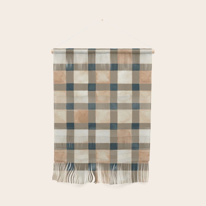 Cozy heirloom Rustic plaid Geometric Gold Navy Wall Hanging Gallery Image 1