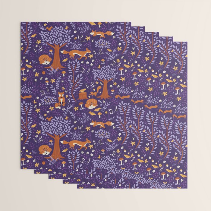 Foxes Playing in a Purple Forest Wrapping Paper Gallery Image 3