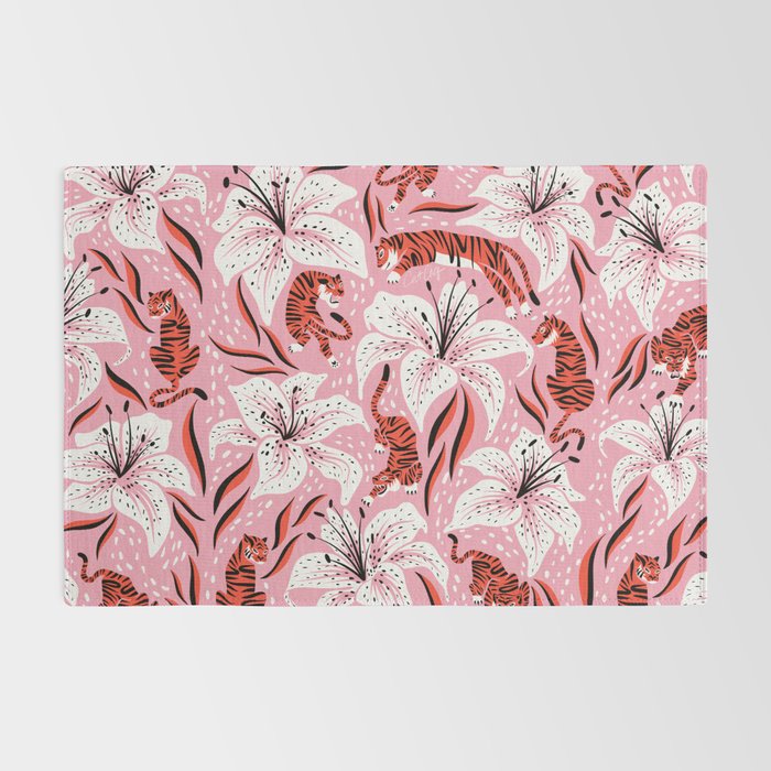 Tigers & Tiger Lilies - Vermilion & Pink Rug Gallery Image 2