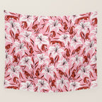 Tigers & Tiger Lilies - Vermilion & Pink Wall Tapestry Gallery Image 4