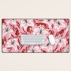 Tigers & Tiger Lilies - Vermilion & Pink Desk Mat Gallery Image 1