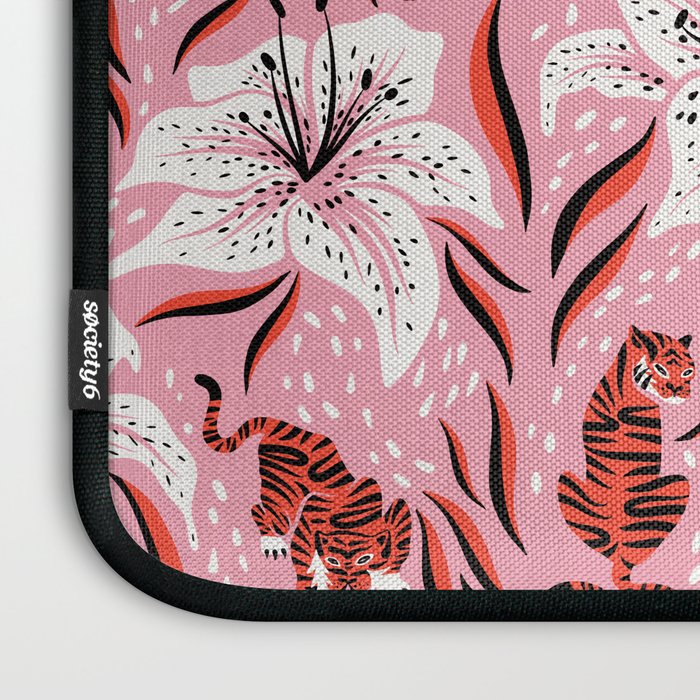 Tigers & Tiger Lilies - Vermilion & Pink Laptop Sleeve Gallery Image 3