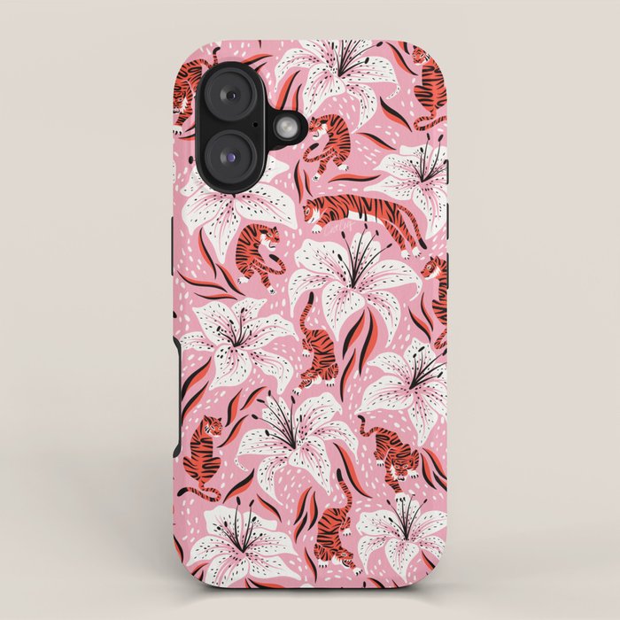 Tigers & Tiger Lilies - Vermilion & Pink iPhone Case Gallery Image 1