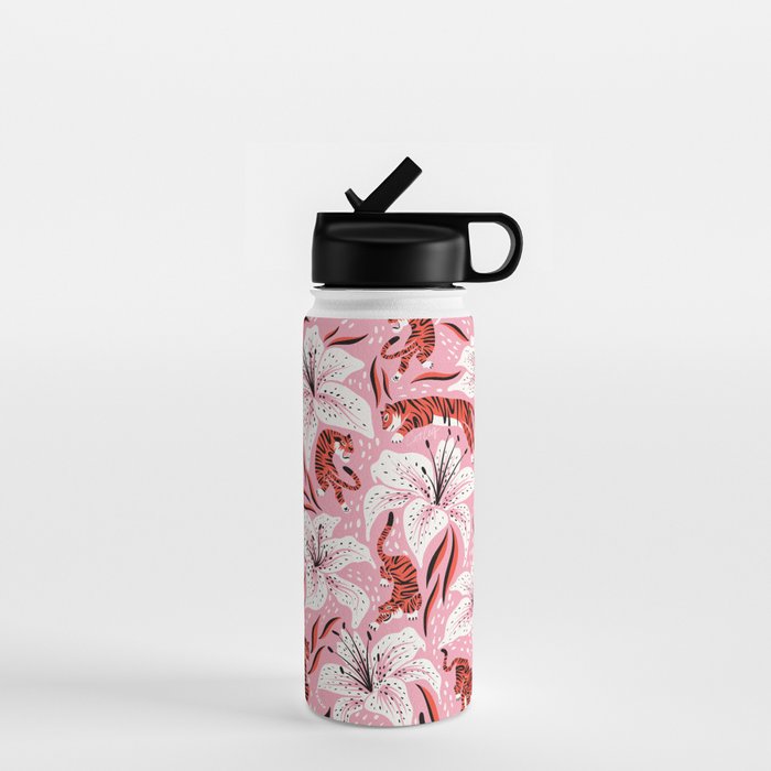 Tigers & Tiger Lilies - Vermilion & Pink Water Bottle Gallery Image 1