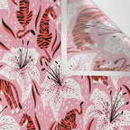 Tigers & Tiger Lilies - Vermilion & Pink Wall Tapestry Gallery Image 3