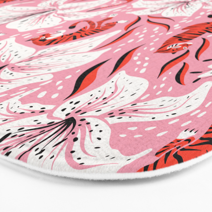 Tigers & Tiger Lilies - Vermilion & Pink Bath Mat Gallery Image 3