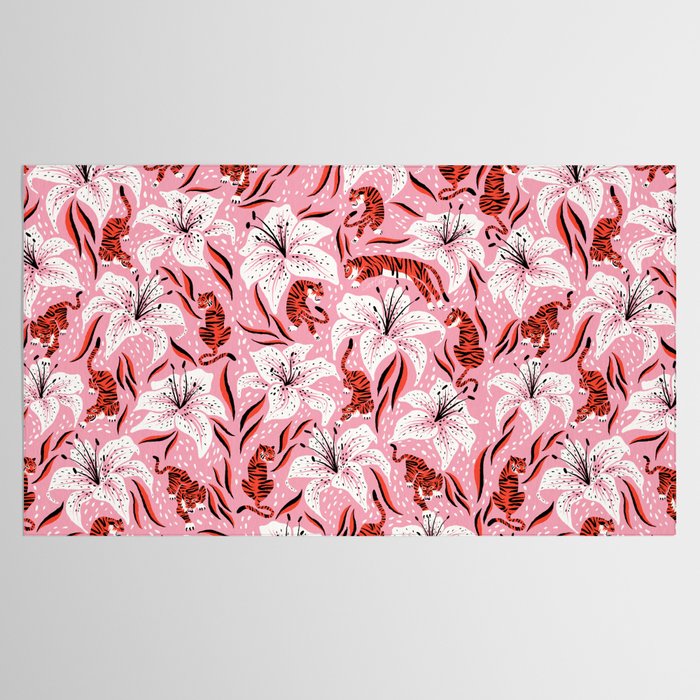 Tigers & Tiger Lilies - Vermilion & Pink Tablecloth Gallery Image 2