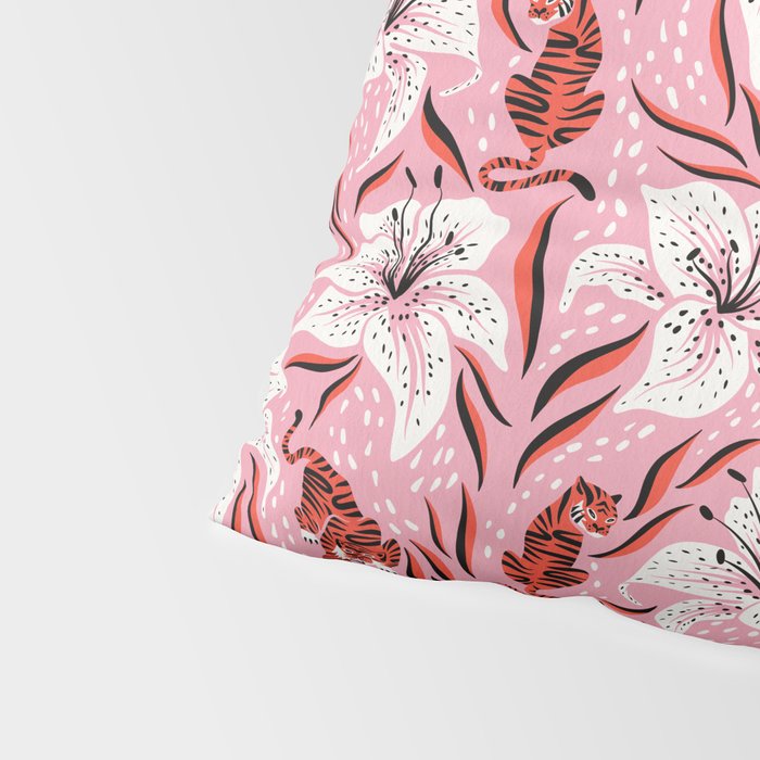 Tigers & Tiger Lilies - Vermilion & Pink Pillow Sham Gallery Image 4