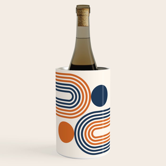 Mid Century Modern Geometric 450 in Navy Blue and Orange (Rainbow and Sun Abstraction) Wine Chiller Gallery Image 1