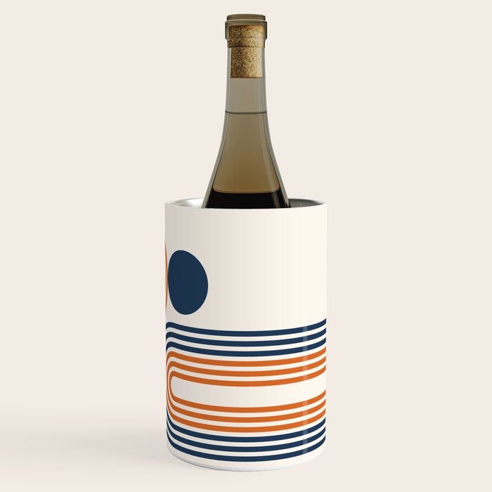 Mid Century Modern Geometric 450 in Navy Blue and Orange (Rainbow and Sun Abstraction) Wine Chiller Gallery Image 3