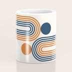 Mid Century Modern Geometric 450 in Navy Blue and Orange (Rainbow and Sun Abstraction) Coffee Mug Gallery Image 4