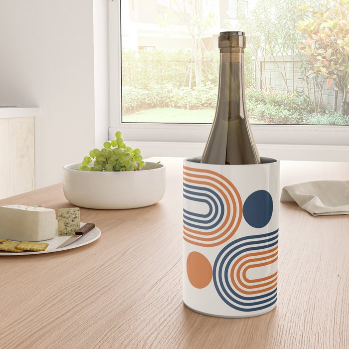 Mid Century Modern Geometric 450 in Navy Blue and Orange (Rainbow and Sun Abstraction) Wine Chiller Gallery Image 4