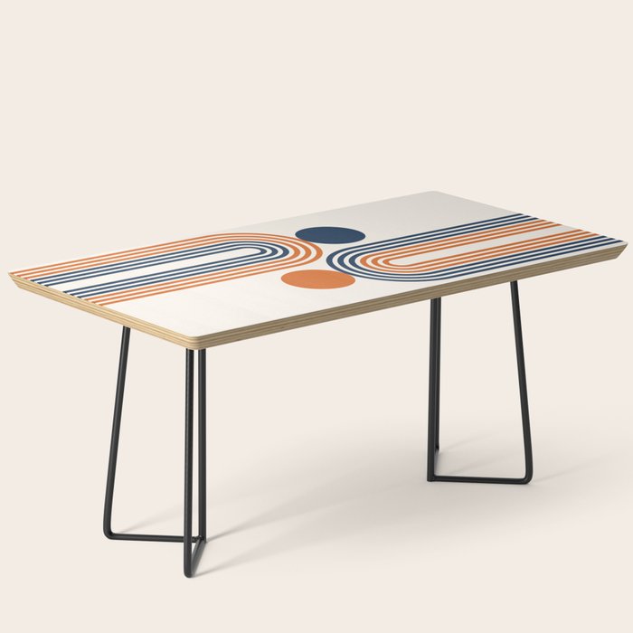 Mid Century Modern Geometric 450 in Navy Blue and Orange (Rainbow and Sun Abstraction) Coffee Table Gallery Image 1