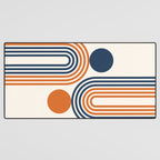 Mid Century Modern Geometric 450 in Navy Blue and Orange (Rainbow and Sun Abstraction) Desk Mat Gallery Image 3