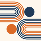 Mid Century Modern Geometric 450 in Navy Blue and Orange (Rainbow and Sun Abstraction) Coffee Mug Gallery Image 2