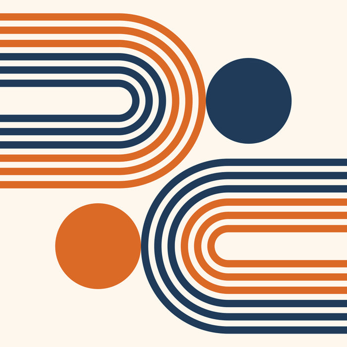 Mid Century Modern Geometric 450 in Navy Blue and Orange (Rainbow and Sun Abstraction) Coffee Mug Gallery Image 2