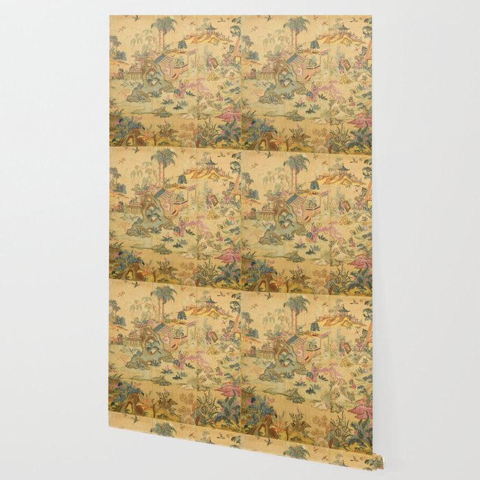 Antique 18th Century French Rococo Chinoiserie Landscape Wallpaper Gallery Image 2