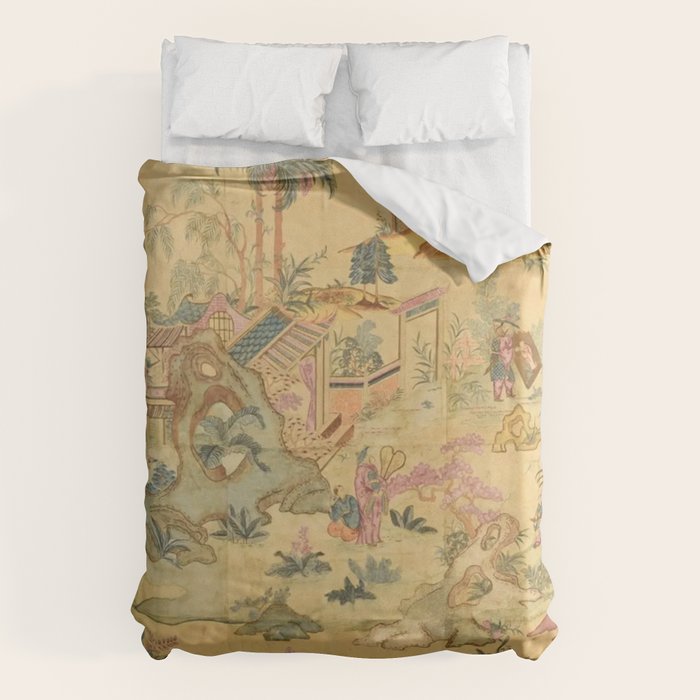 Antique 18th Century French Rococo Chinoiserie Landscape Duvet Cover Gallery Image 1