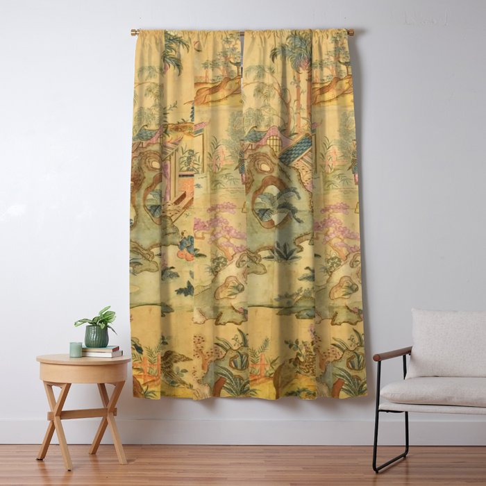 Antique 18th Century French Rococo Chinoiserie Landscape Window Curtain Gallery Image 1
