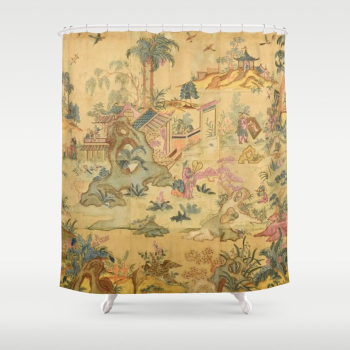 Antique 18th Century French Rococo Chinoiserie Landscape Shower Curtain Gallery Image 1