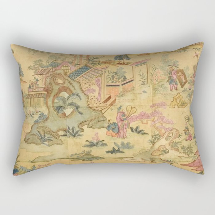 Antique 18th Century French Rococo Chinoiserie Landscape Rectangular Pillow Gallery Image 1